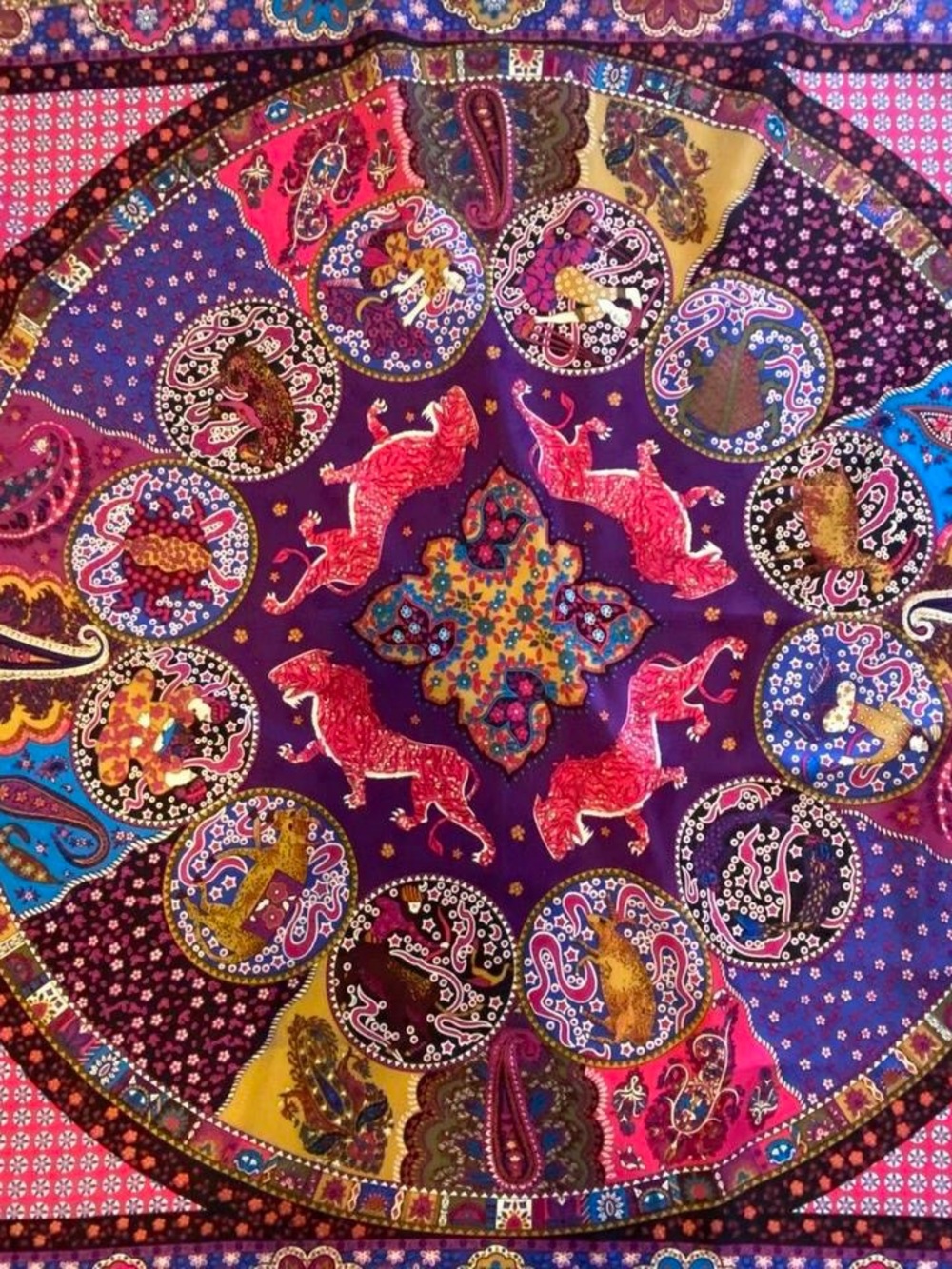 Adrienne Landau Purple Multicolor Horoscope Zodiac Print Silk Scarf
